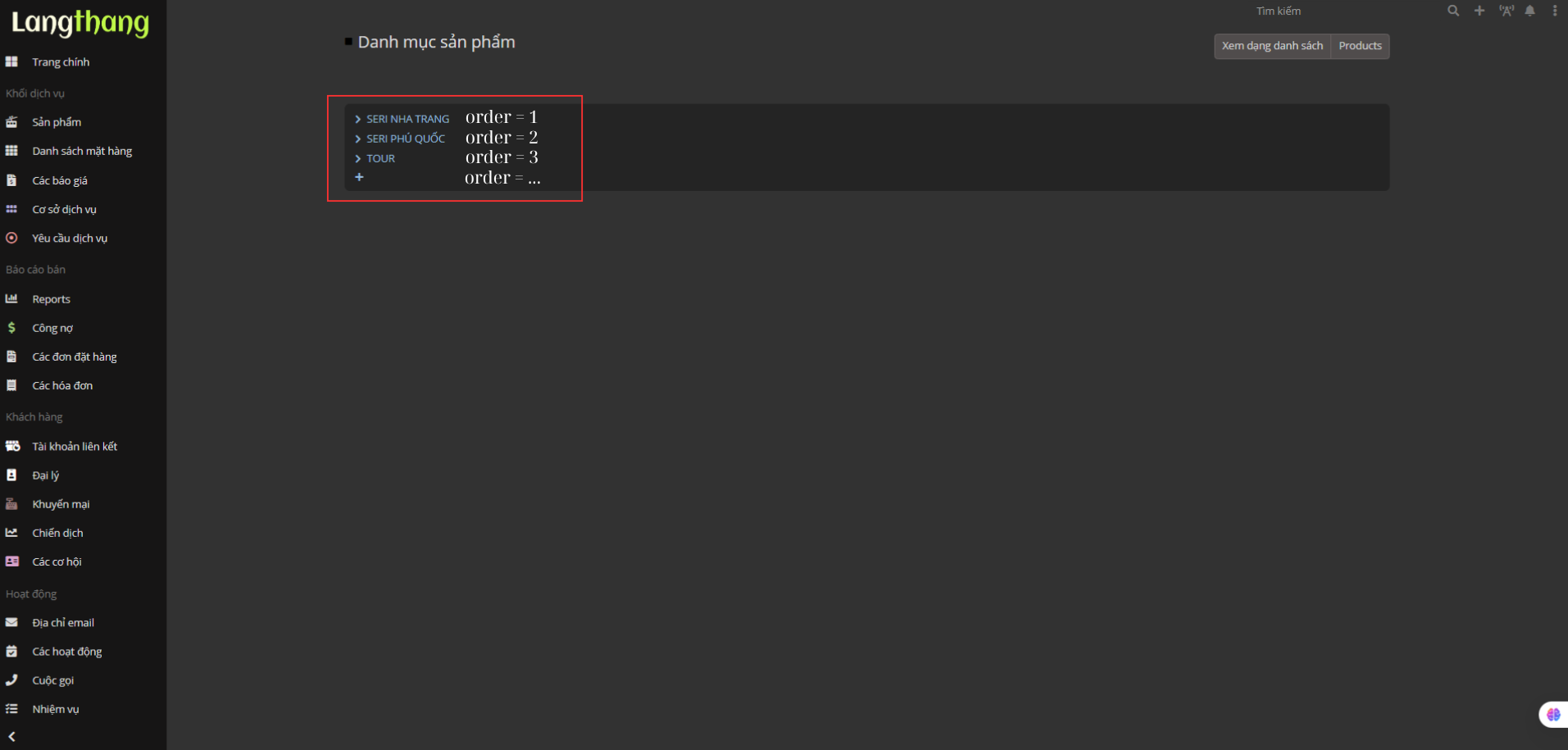 Màn hình tạo sản phẩm