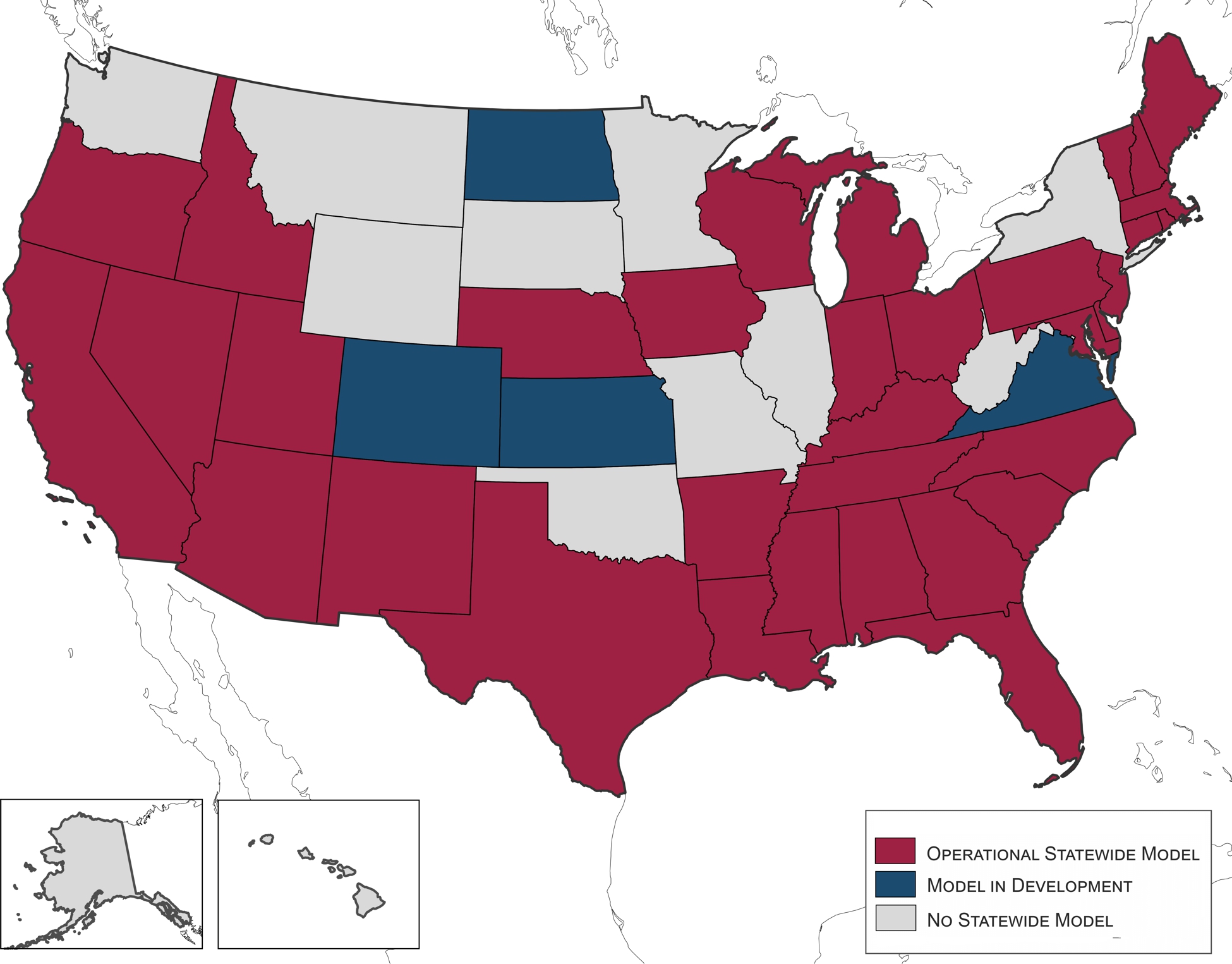 States with operational statewide transport models in 2016